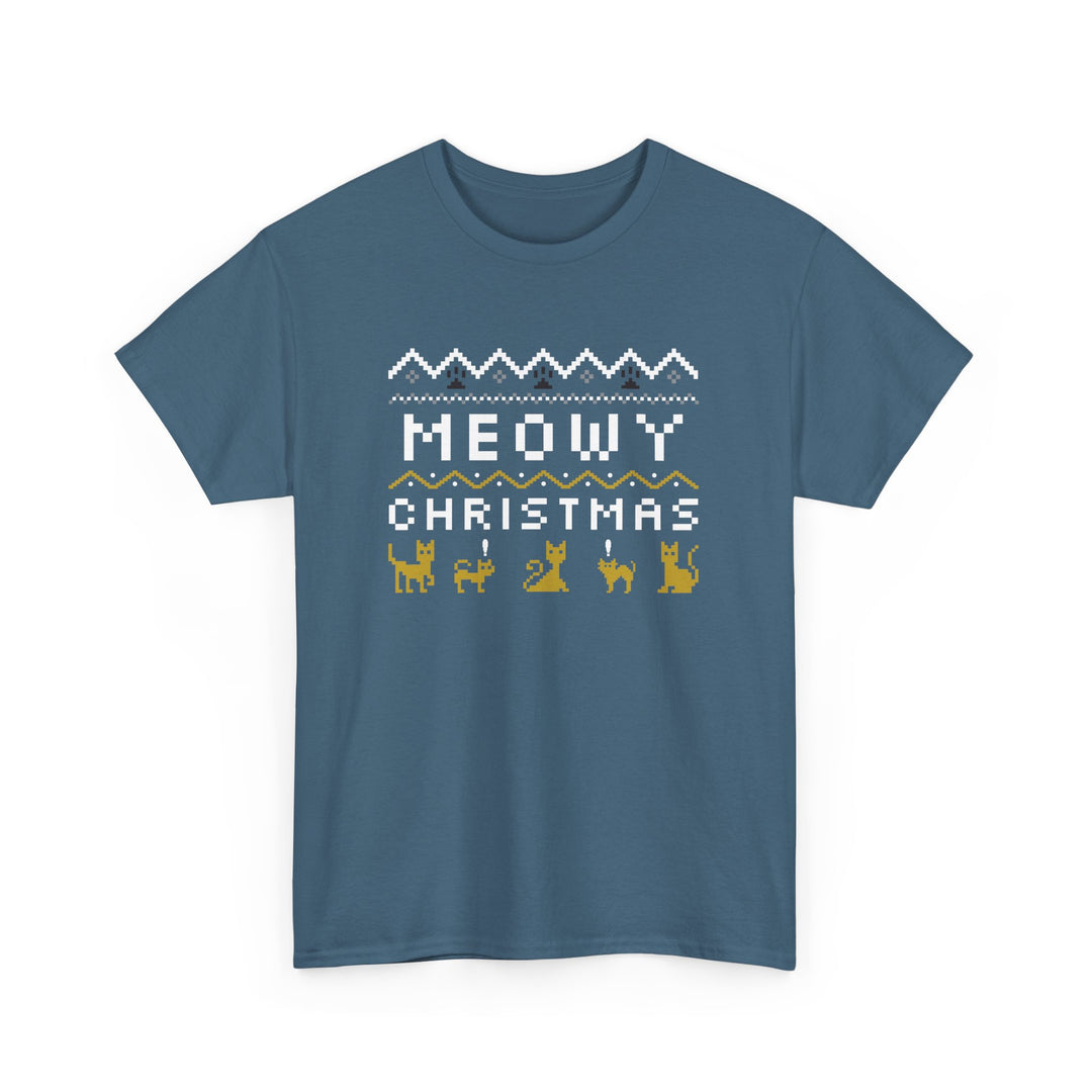 Meowy Christmas Festive Cat Pixel Tee