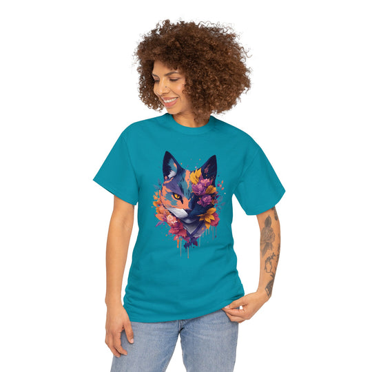 Floral Feline Grace Blossom Kitty T-shirt - Artistic Cat Flair