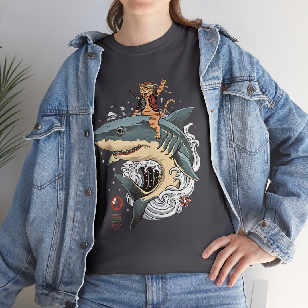 Shark Rider Cat T-Shirt - Aquatic Adventure Gear