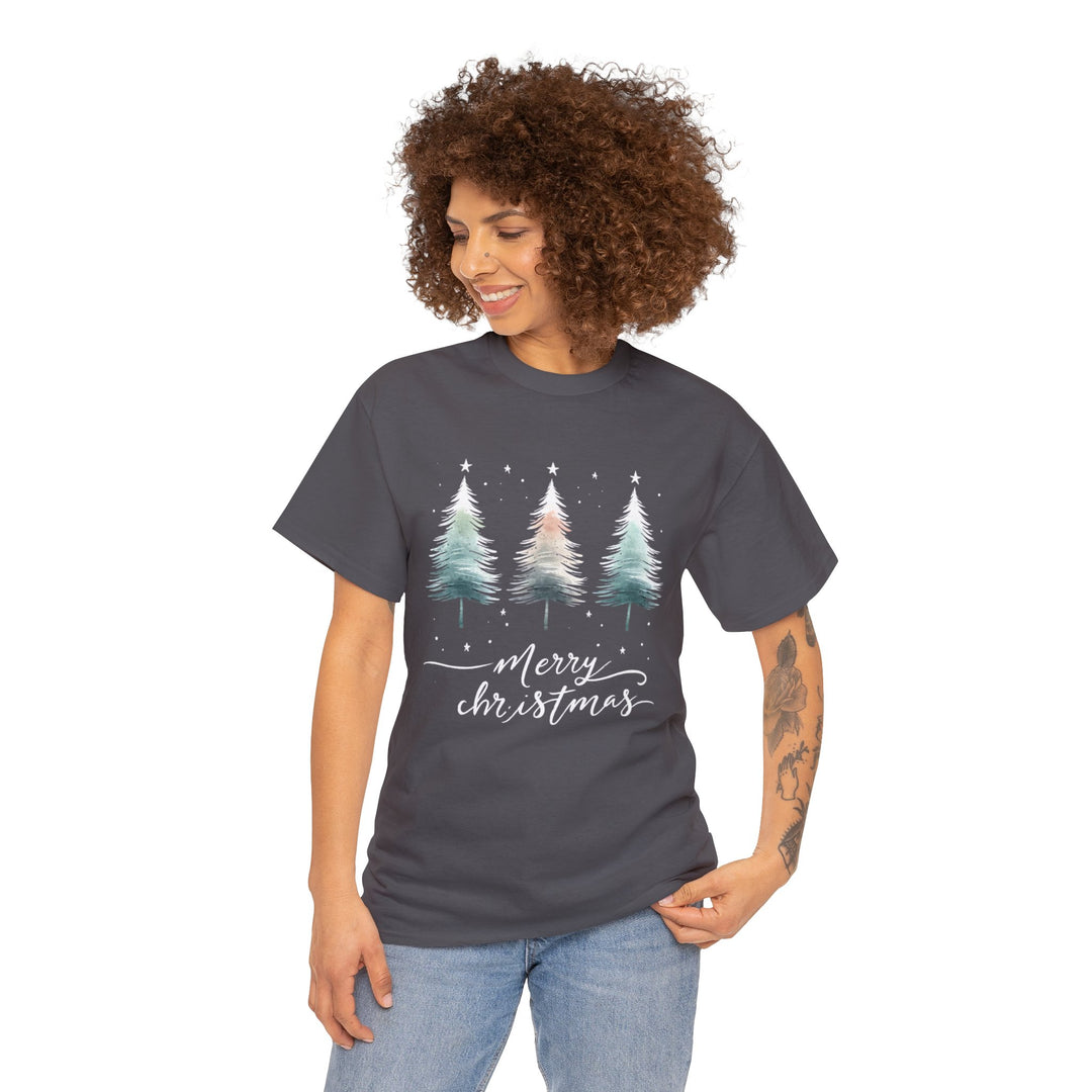 Starry Night Watercolor Christmas Trees Unisex T Shirt - Wave Fusions