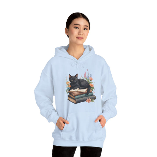 Floral Feline Scholar Book Cat  Hoodie