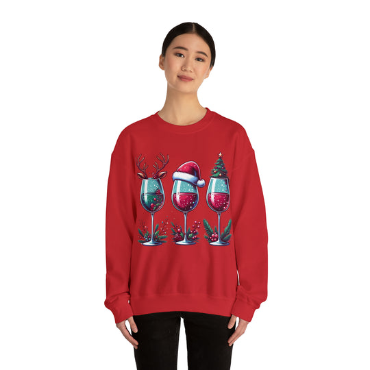 Wine Christmas Spirit Glasses Unisex Sweatshirt - Wave Fusions