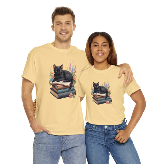 Floral Feline Scholar Book Cat T-shirt