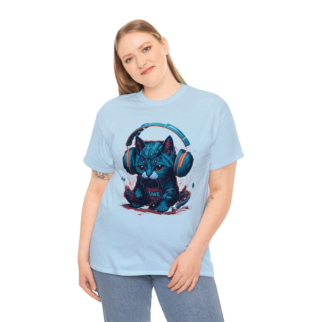 Cat With Headset Unisex Heavy Cotton Tee