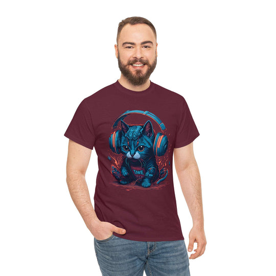 Cat With Headset Unisex Heavy Cotton Tee