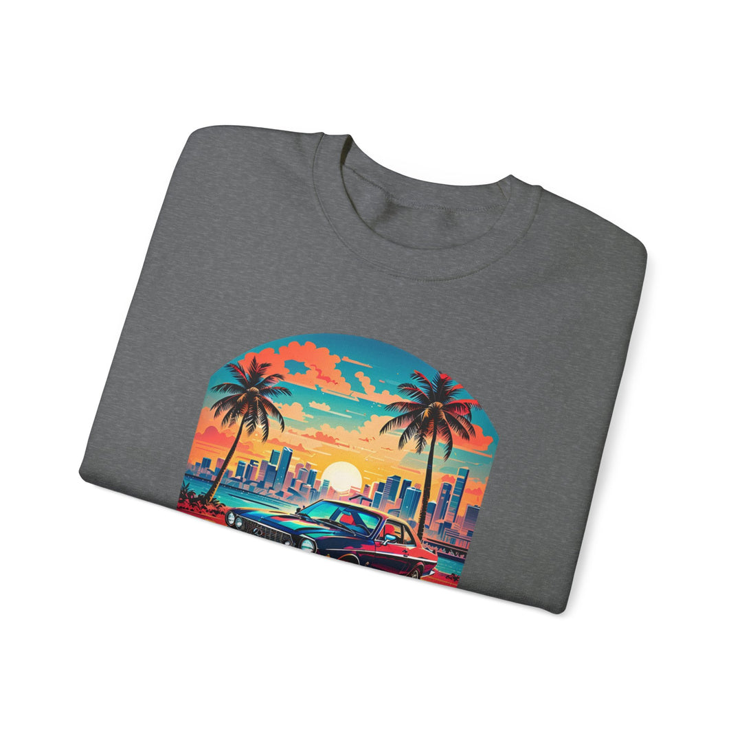 Cityscape Sunburst Car Sweatshirt - Vintage City Fashion