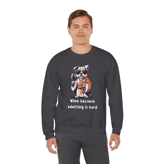 Wine Because Adulting Is Hard  Cat Sweatshirt - Relaxation Series