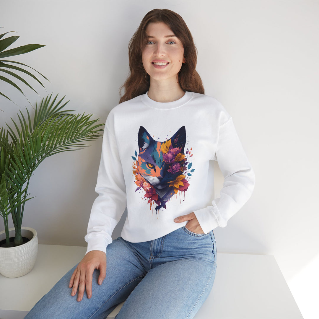 Floral Feline Grace Blossom Kitty Sweatshirt - Artistic Cat Flair