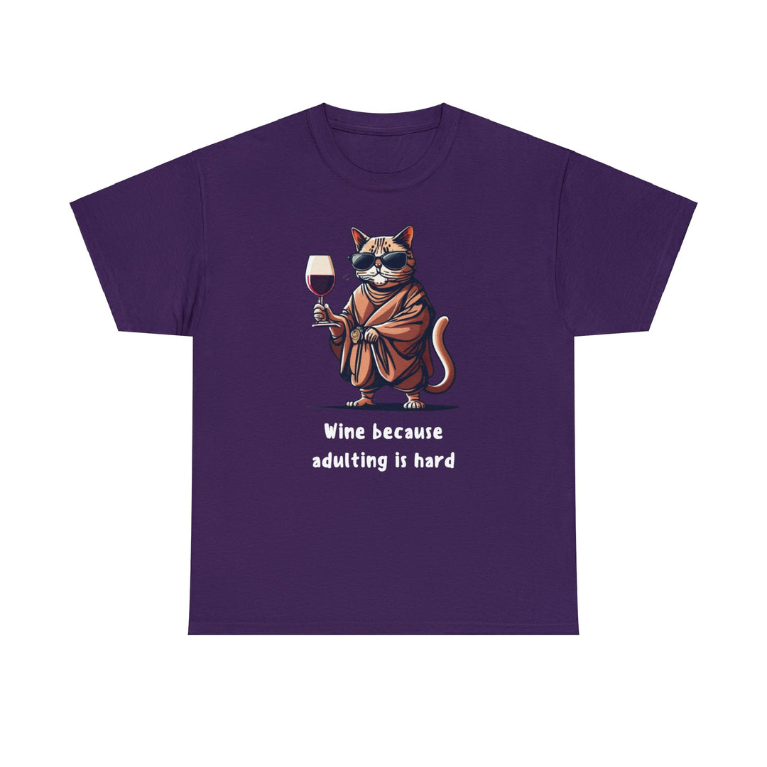 Wine Because Adulting Is Hard  Cat T-Shirt - Relaxation Series