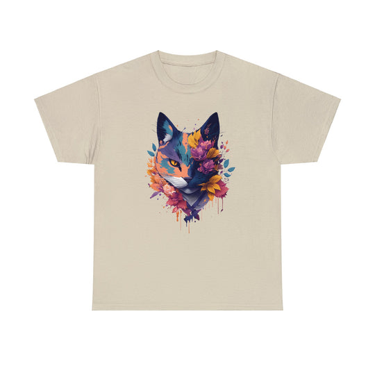 Floral Feline Grace Blossom Kitty T-shirt - Artistic Cat Flair