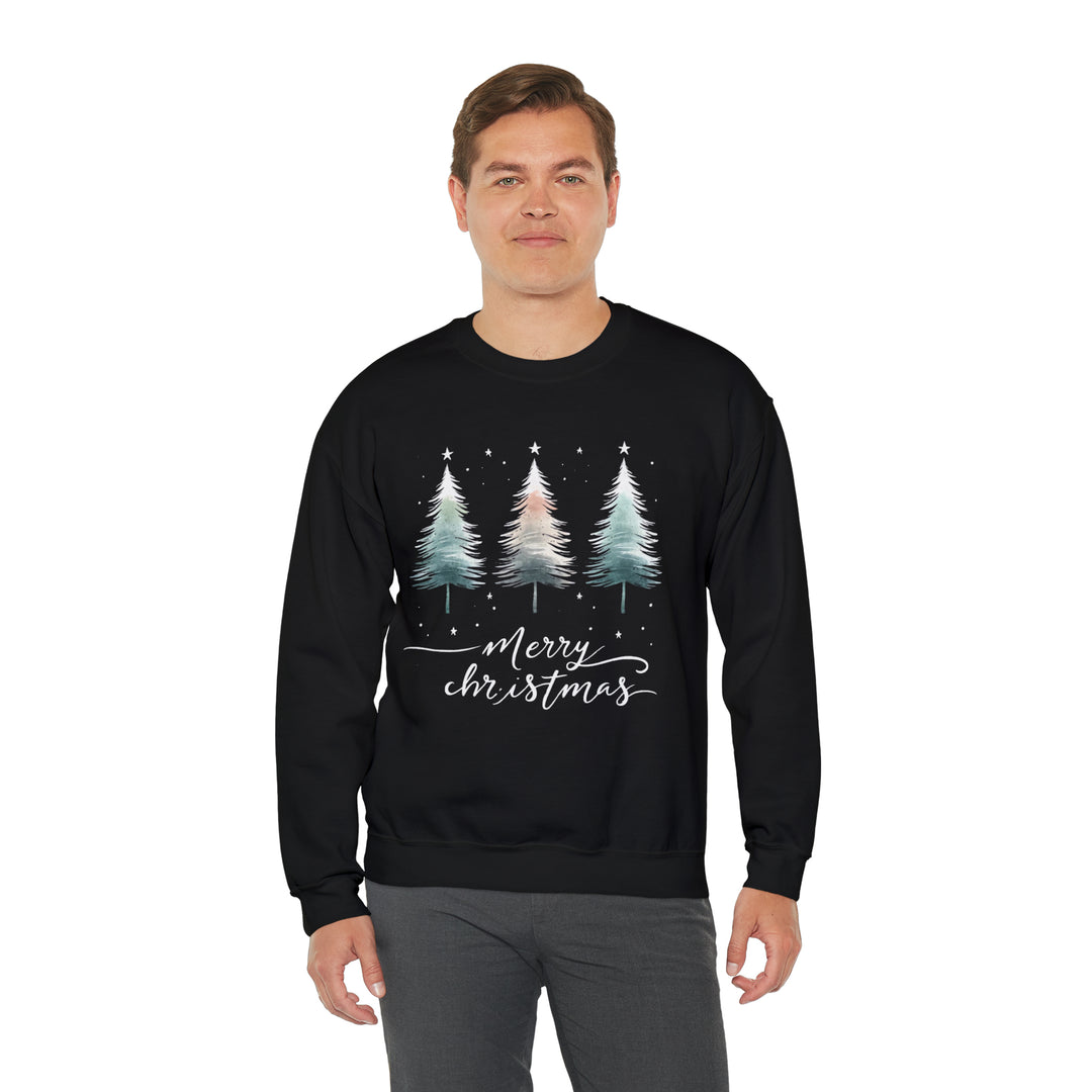 Starry Night Watercolor Christmas Trees Unisex Sweatshirt - Wave Fusions