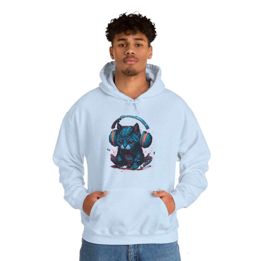 Cat with headset Unisex Hooded Sweatshirt - Wave Fusions