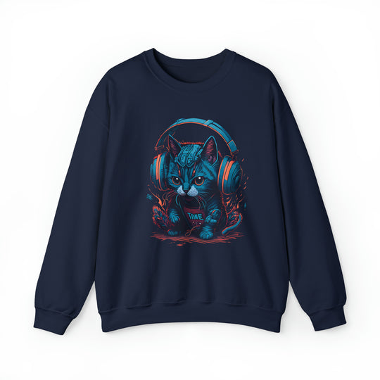 Cat With Headset Unisex Heavy Blend Crewneck Sweatshirt - Wave Fusions