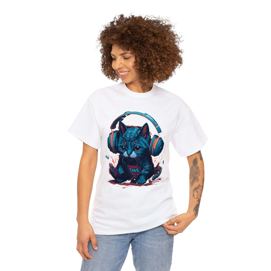 Cat With Headset Unisex Heavy Cotton Tee