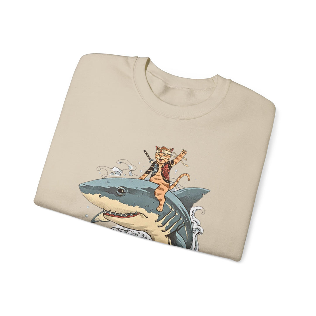 Shark Rider Cat Sweatshirt - Aquatic Adventure Gear