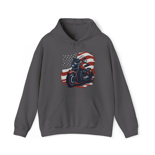 USA Flag Vintage Bike Unisex Hoodie - Wave Fusions