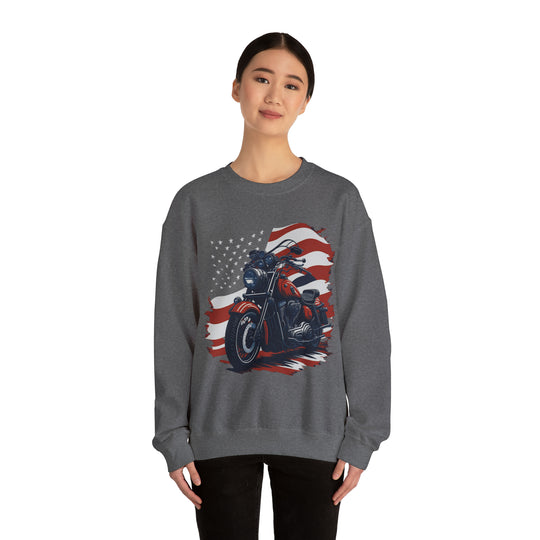 USA Flag Vintage Bike Unisex Heavy Blend Crewneck Sweatshirt - Wave Fusions