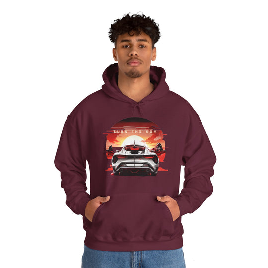 Turn the Key Redline Sunset Car Hoodie - Wave Fusions Thrill Seeker Collection