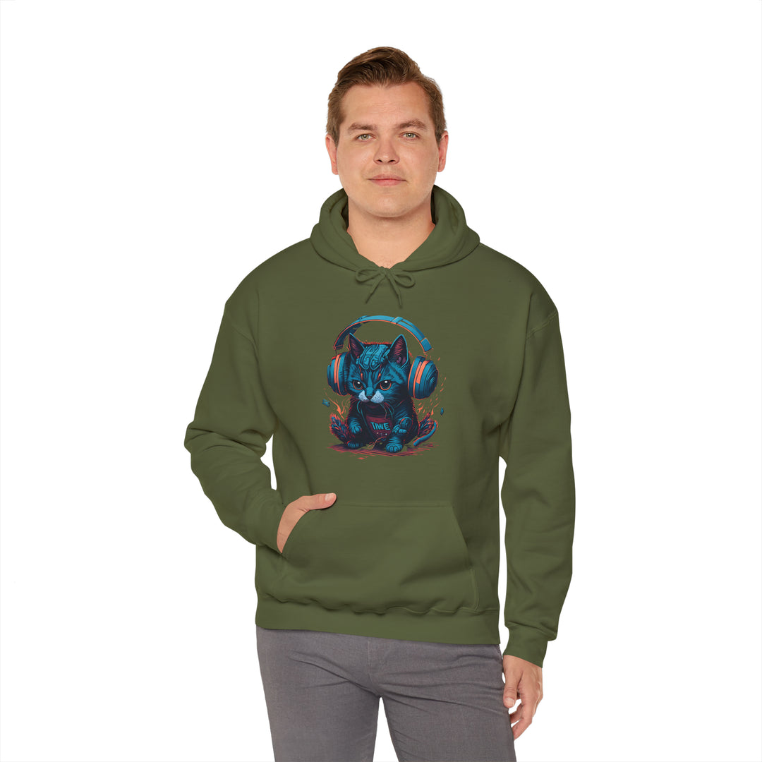 Cat with headset Unisex Hooded Sweatshirt - Wave Fusions