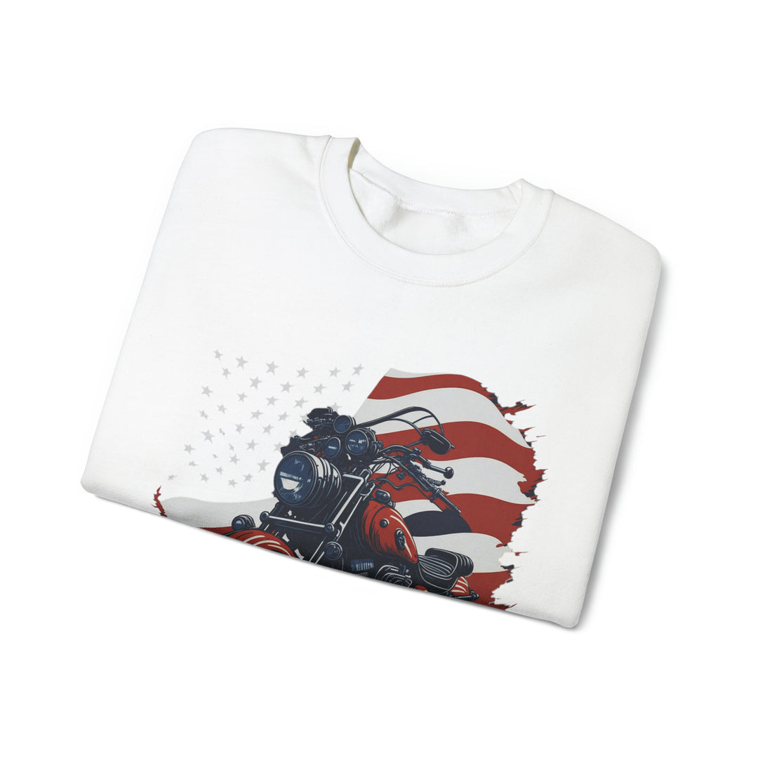 USA Flag Vintage Bike Unisex Heavy Blend Crewneck Sweatshirt - Wave Fusions