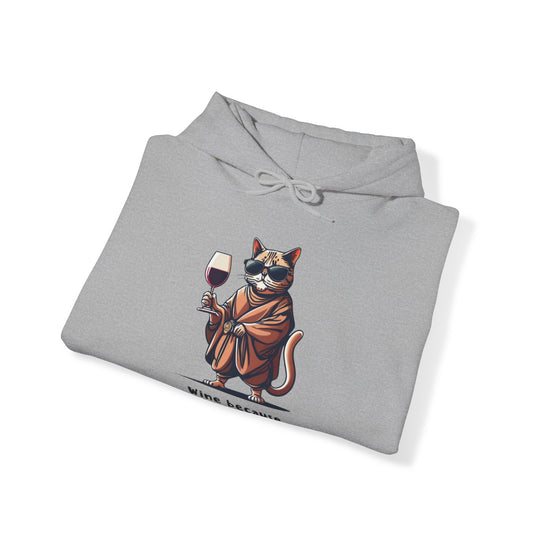 Wine Because Adulting Is Hard  Cat Hoodie - Relaxation Series