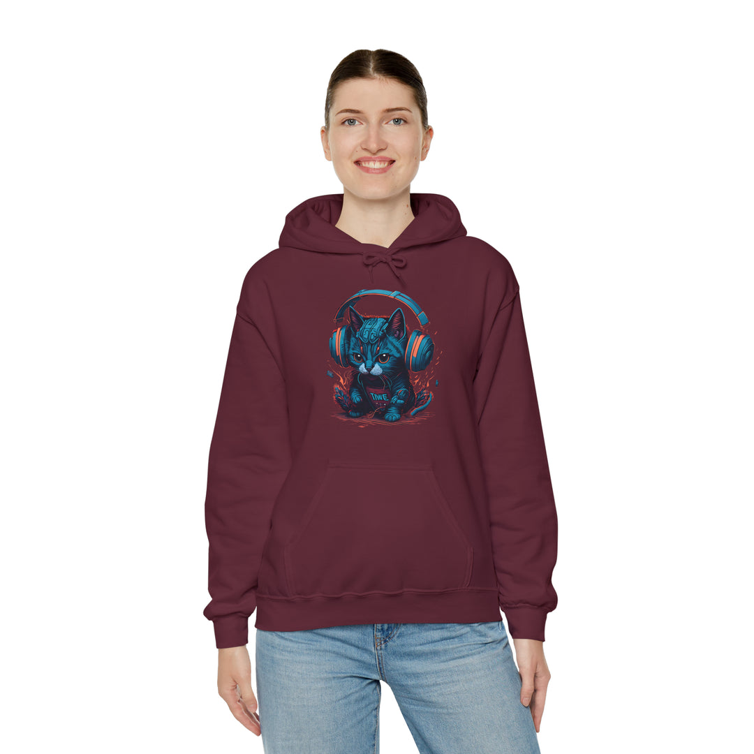 Cat with headset Unisex Hooded Sweatshirt - Wave Fusions