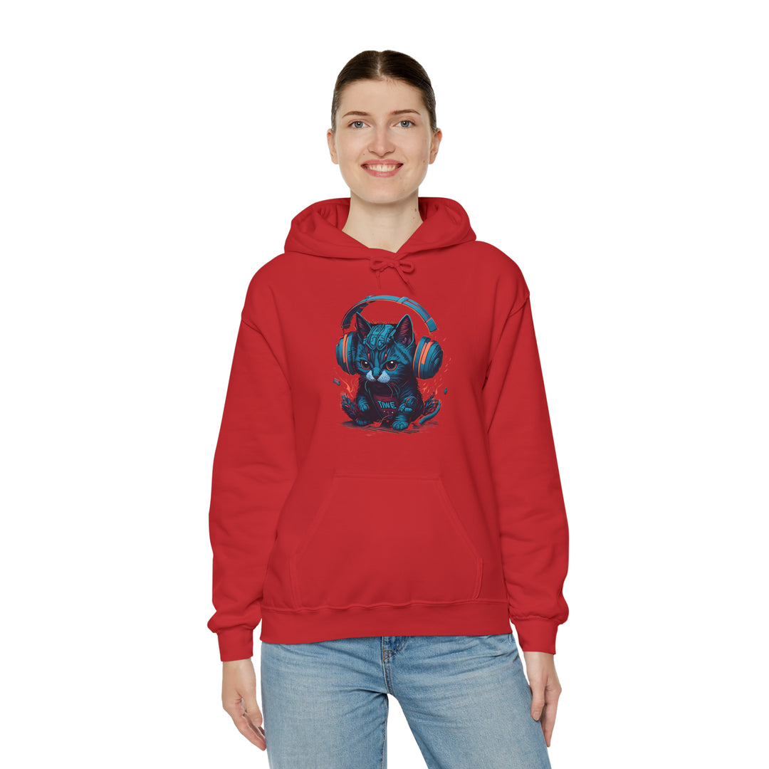 Cat with headset Unisex Hooded Sweatshirt - Wave Fusions