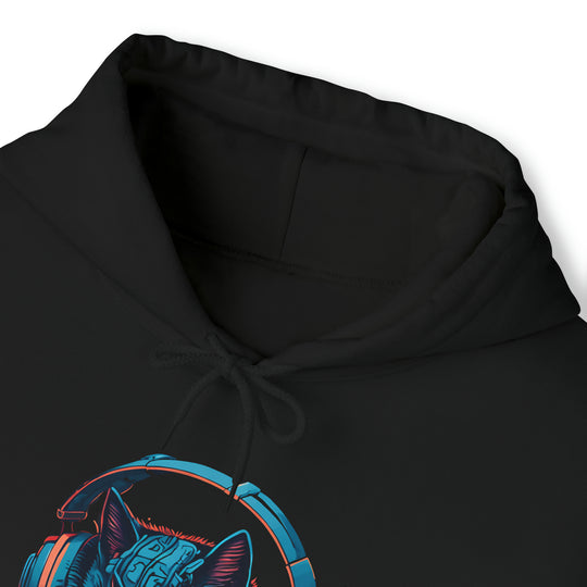 Cat with headset Unisex Hooded Sweatshirt - Wave Fusions