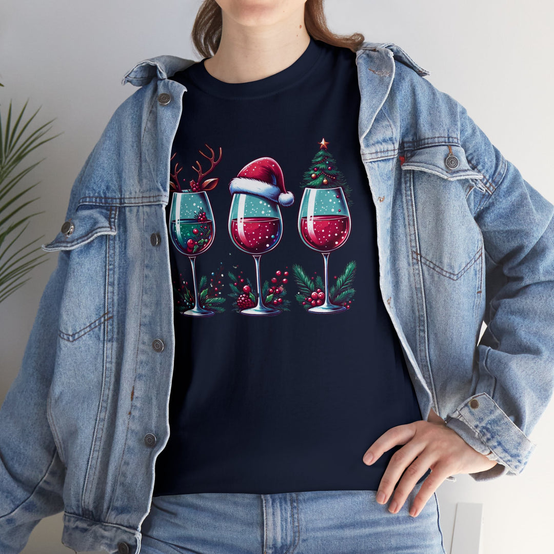 Wine Christmas Spirit Glasses Unisex T Shirt - Wave Fusions