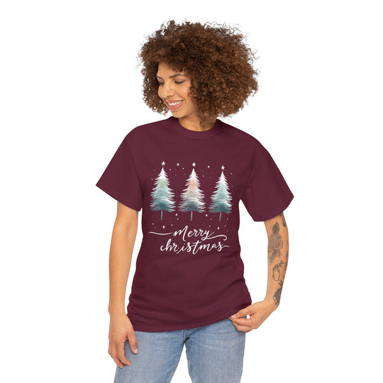 Starry Night Watercolor Christmas Trees Unisex T Shirt - Wave Fusions