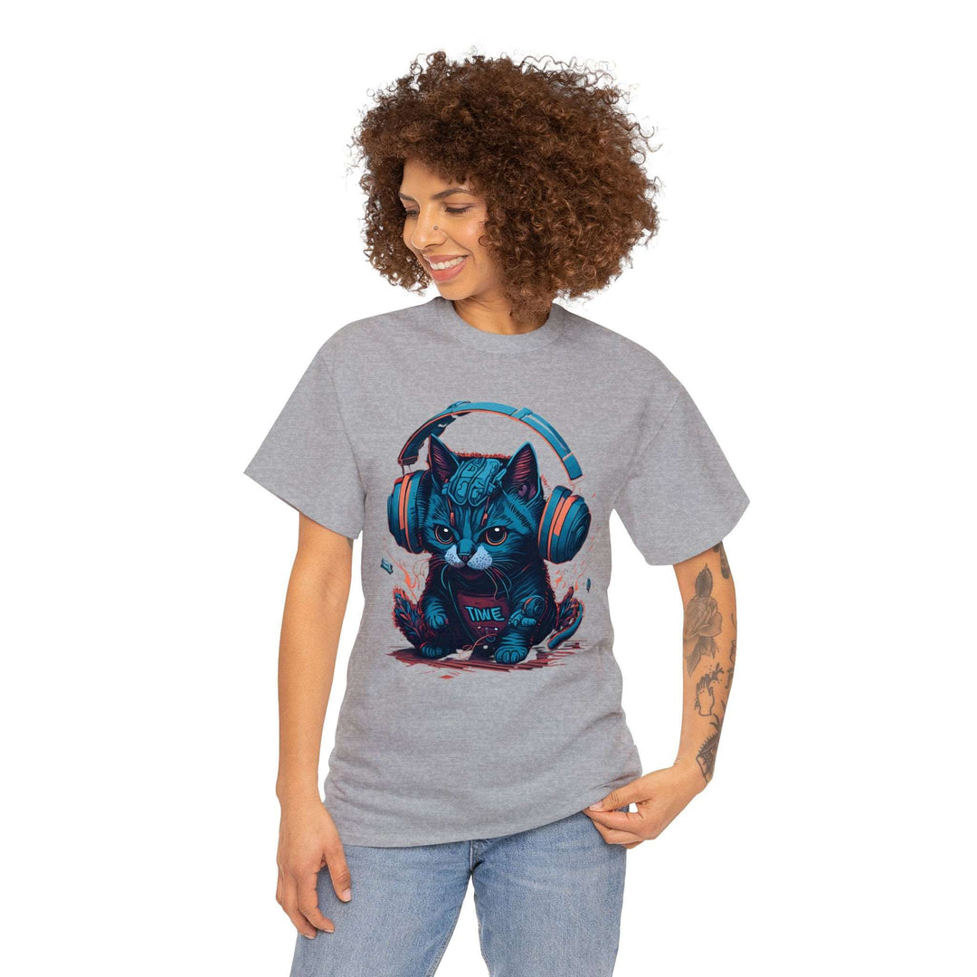 Cat With Headset Unisex Heavy Cotton Tee