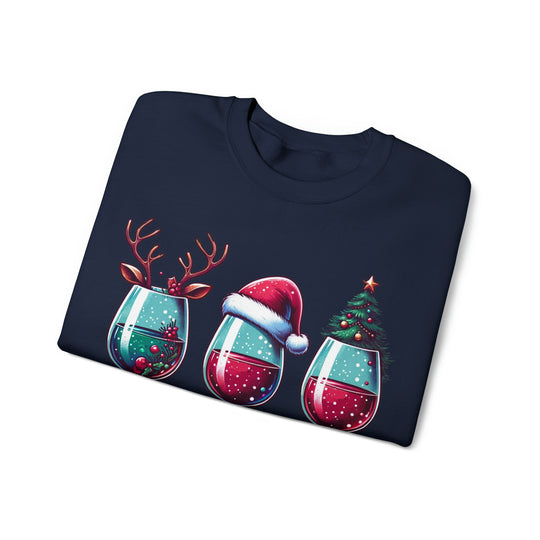 Wine Christmas Spirit Glasses Unisex Sweatshirt - Wave Fusions