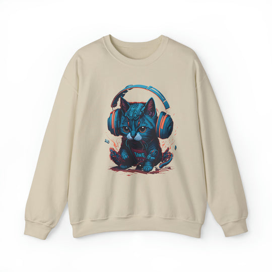 Cat With Headset Unisex Heavy Blend Crewneck Sweatshirt - Wave Fusions