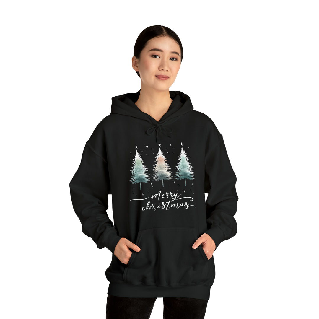 Starry Night Watercolor Christmas Trees Unisex Hoodie - Wave Fusions