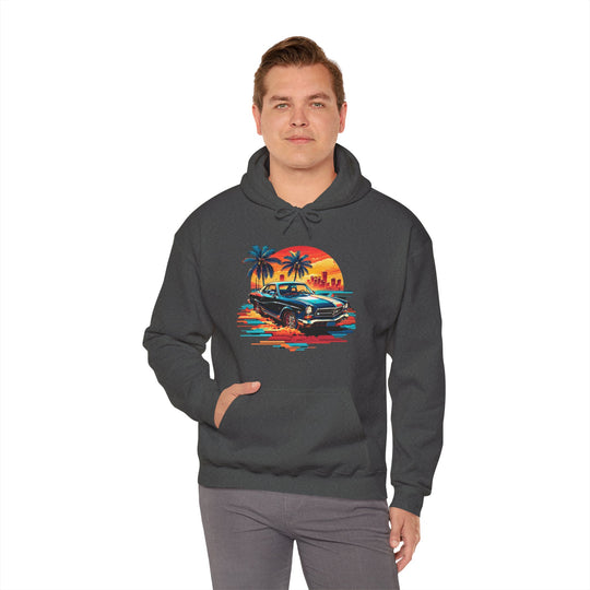 Classic Car Beach Sunset Hoodie - Vintage City Fashion