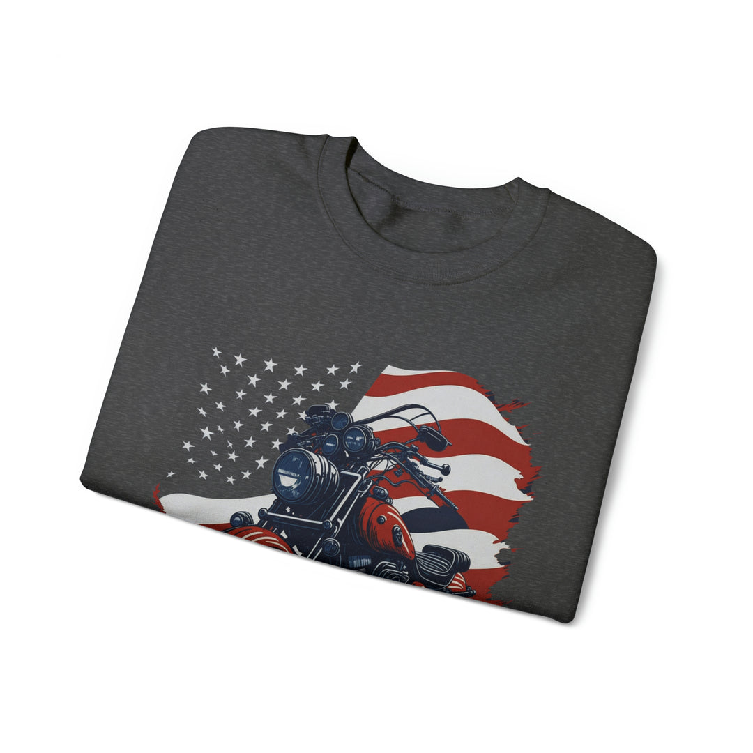 USA Flag Vintage Bike Unisex Heavy Blend Crewneck Sweatshirt - Wave Fusions