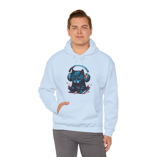 Cat with headset Unisex Hooded Sweatshirt - Wave Fusions