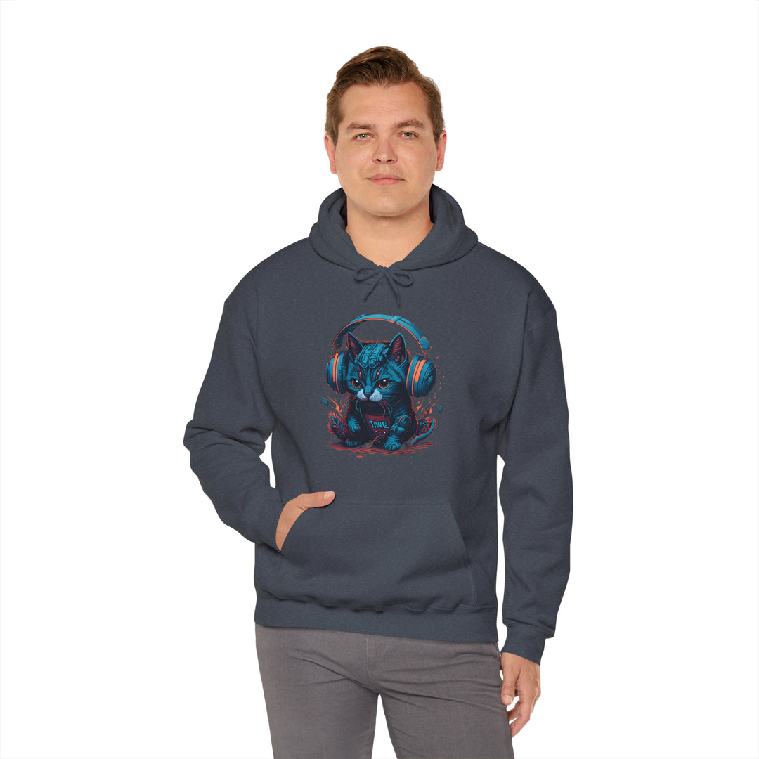 Cat with headset Unisex Hooded Sweatshirt - Wave Fusions