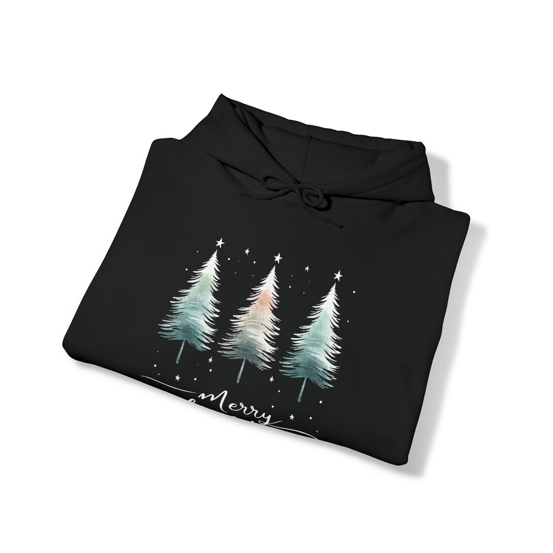 Starry Night Watercolor Christmas Trees Unisex Hoodie - Wave Fusions