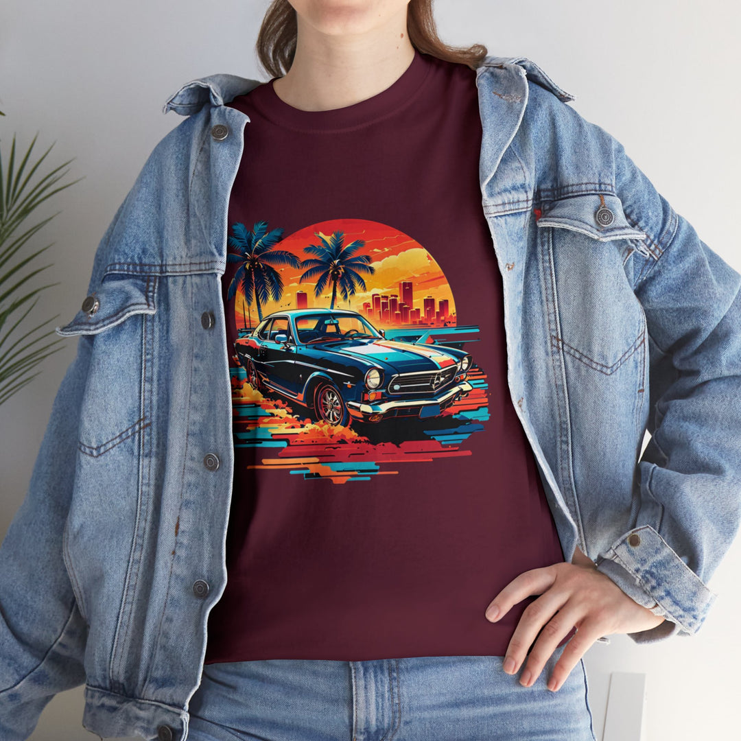 Classic Car Beach Sunset T-shirt   - Vintage City Fashion