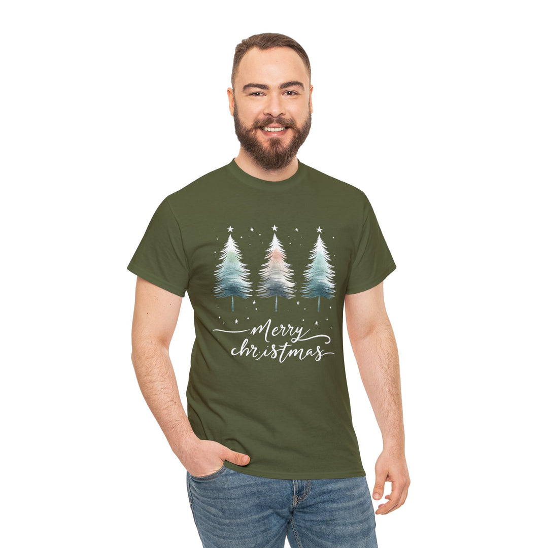 Starry Night Watercolor Christmas Trees Unisex T Shirt - Wave Fusions