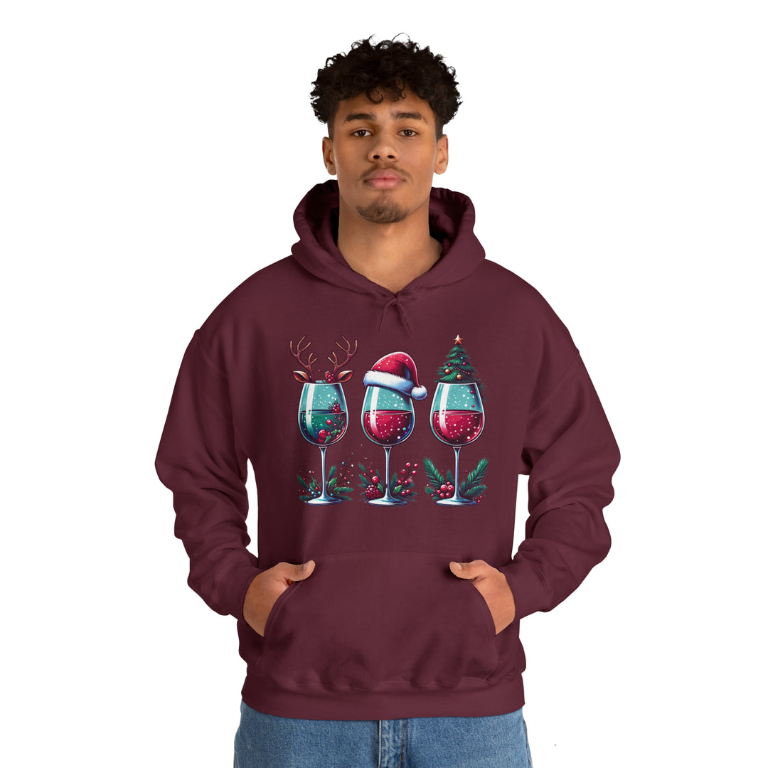 Wine Christmas Spirit Glasses Unisex Hoodie - Wave Fusions