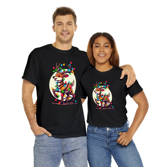 Reindeer Radiance Christmas Cheer Unisex T Shirt - Wave Fusions