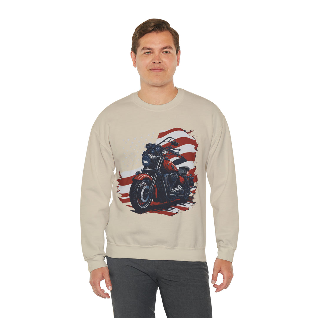 USA Flag Vintage Bike Unisex Heavy Blend Crewneck Sweatshirt - Wave Fusions