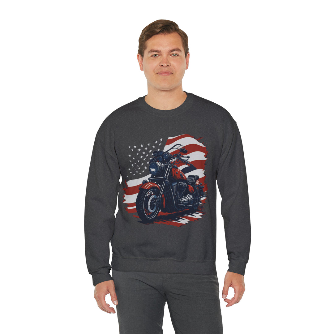 USA Flag Vintage Bike Unisex Heavy Blend Crewneck Sweatshirt - Wave Fusions