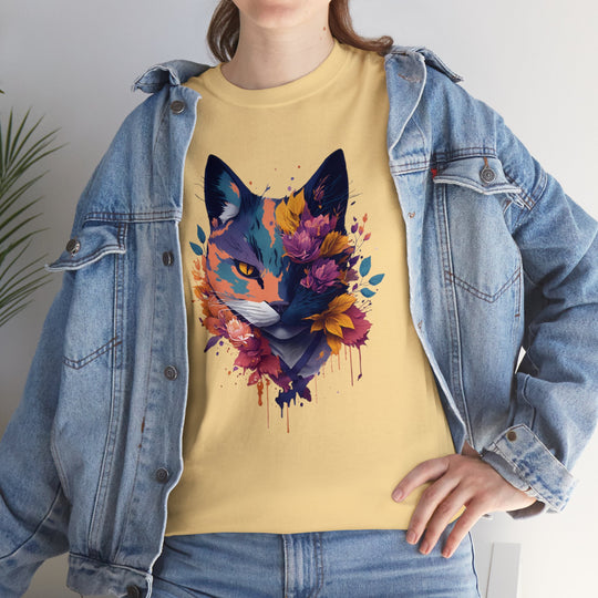 Floral Feline Grace Blossom Kitty T-shirt - Artistic Cat Flair