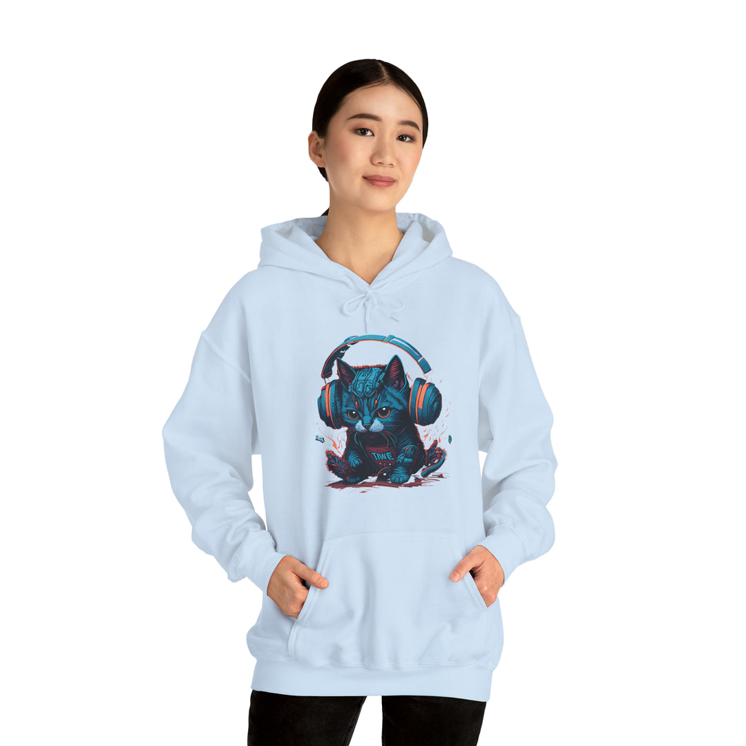 Cat with headset Unisex Hooded Sweatshirt - Wave Fusions