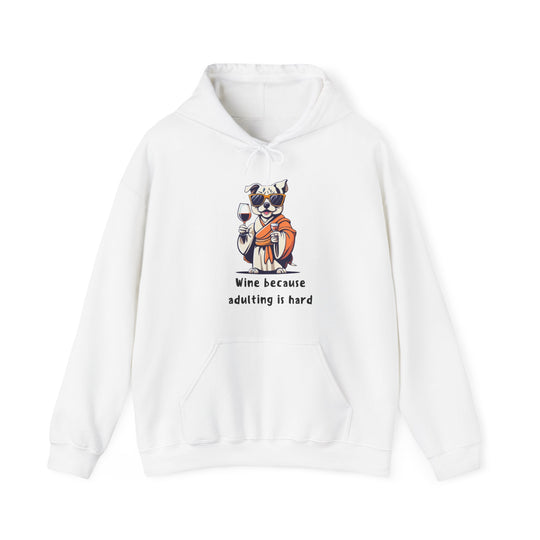 Wine Because Adulting Is Hard  Cat Hoodie - Relaxation Series