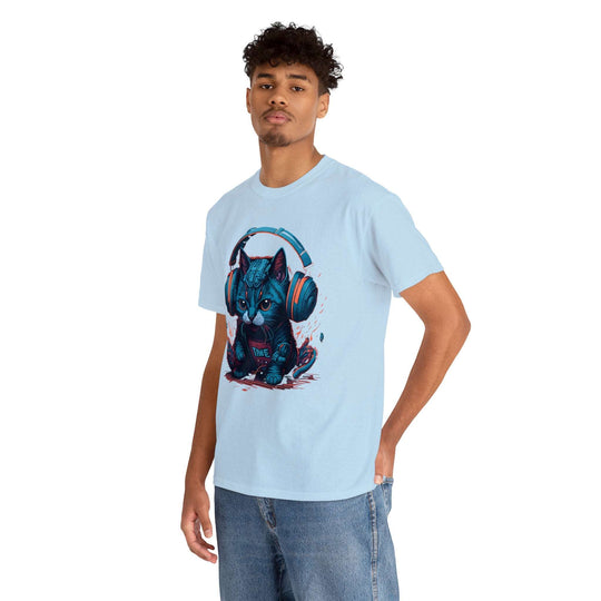 Cat With Headset Unisex Heavy Cotton Tee