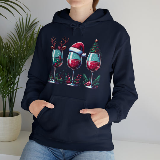 Wine Christmas Spirit Glasses Unisex Hoodie - Wave Fusions